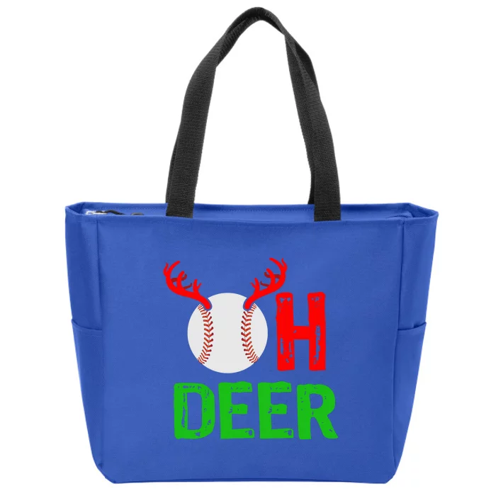 Baseball Oh Deer Gift Funny Christmas Reindeer Top Zip Tote Bag