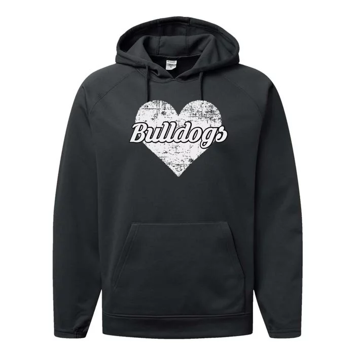 Bulldogs Over Distressed Heart Lawrence County Performance Fleece Hoodie