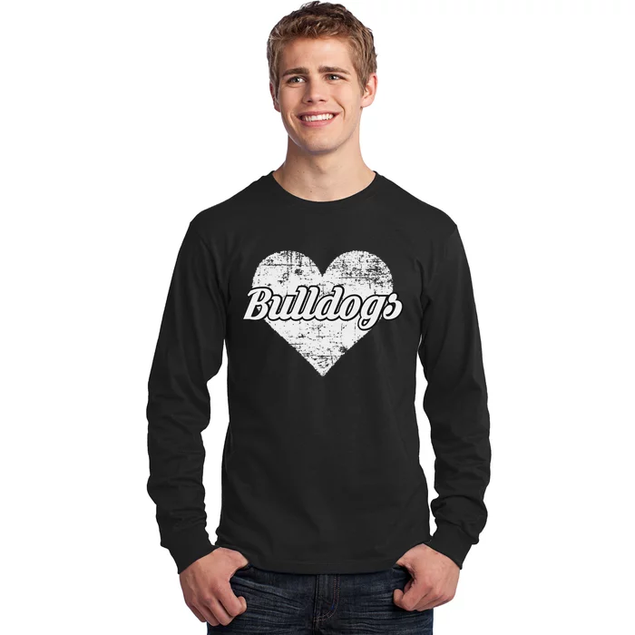 Bulldogs Over Distressed Heart Lawrence County Long Sleeve Shirt