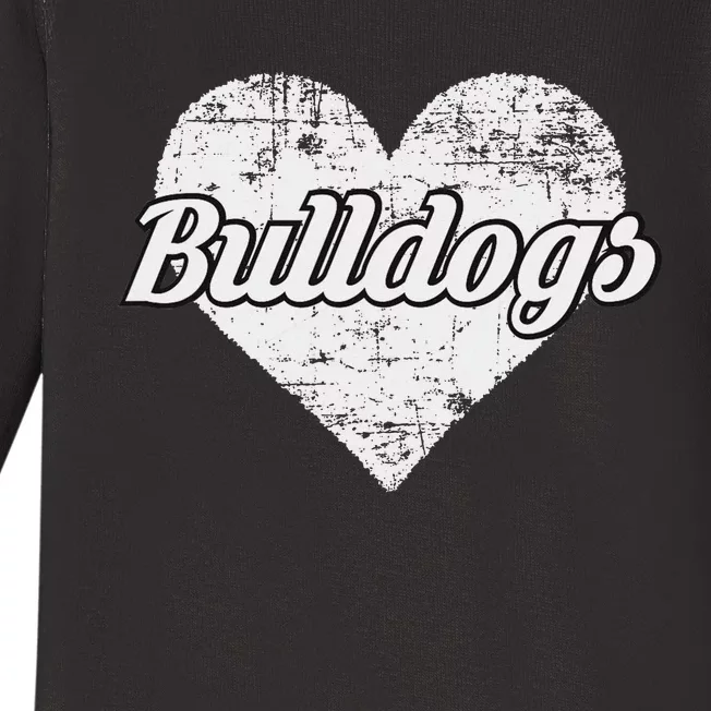 Bulldogs Over Distressed Heart Lawrence County Baby Long Sleeve Bodysuit