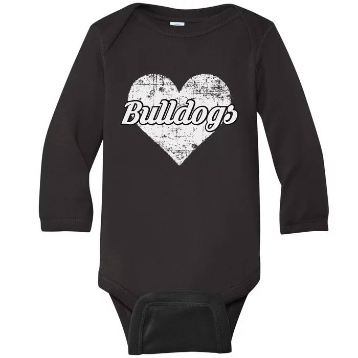 Bulldogs Over Distressed Heart Lawrence County Baby Long Sleeve Bodysuit