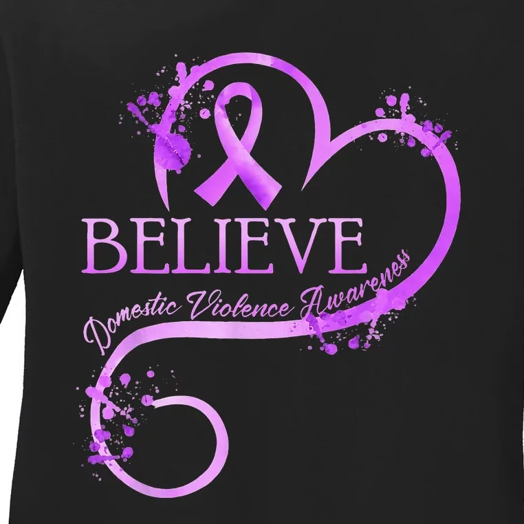 Believe October Domestic Violence Awareness Wear Pink Women Ladies Long Sleeve Shirt