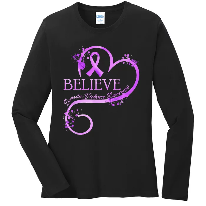 Believe October Domestic Violence Awareness Wear Pink Women Ladies Long Sleeve Shirt