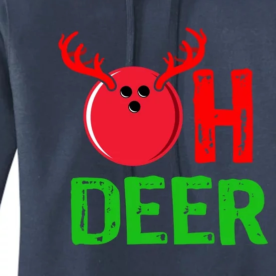 Bowling Oh Deer Gift Funny Christmas Reindeer Women's Pullover Hoodie