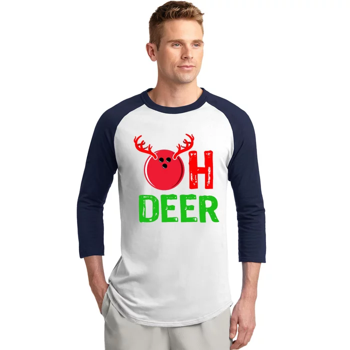 Bowling Oh Deer Gift Funny Christmas Reindeer Baseball Sleeve Shirt