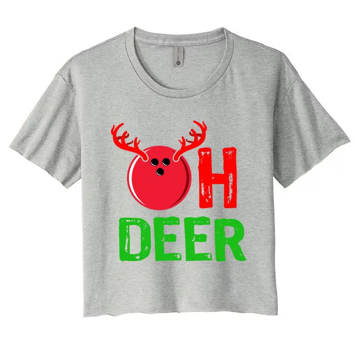 Bowling Oh Deer Gift Funny Christmas Reindeer Women's Crop Top Tee