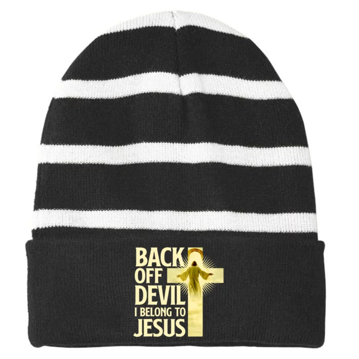 Back Off Devil I Belong To Jesus Cross Christian Believer Striped Beanie with Solid Band