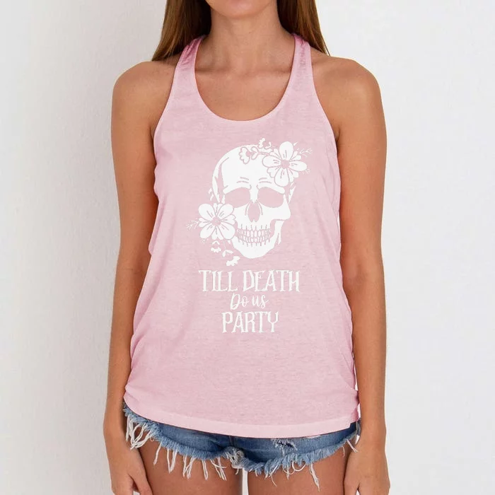 Bride Or Die Skull Halloween Gothic Style Bachelorette Party Women's Knotted Racerback Tank