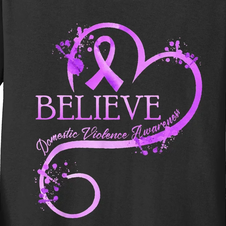 Believe October Domestic Violence Awareness Wear Pink Kids Long Sleeve Shirt