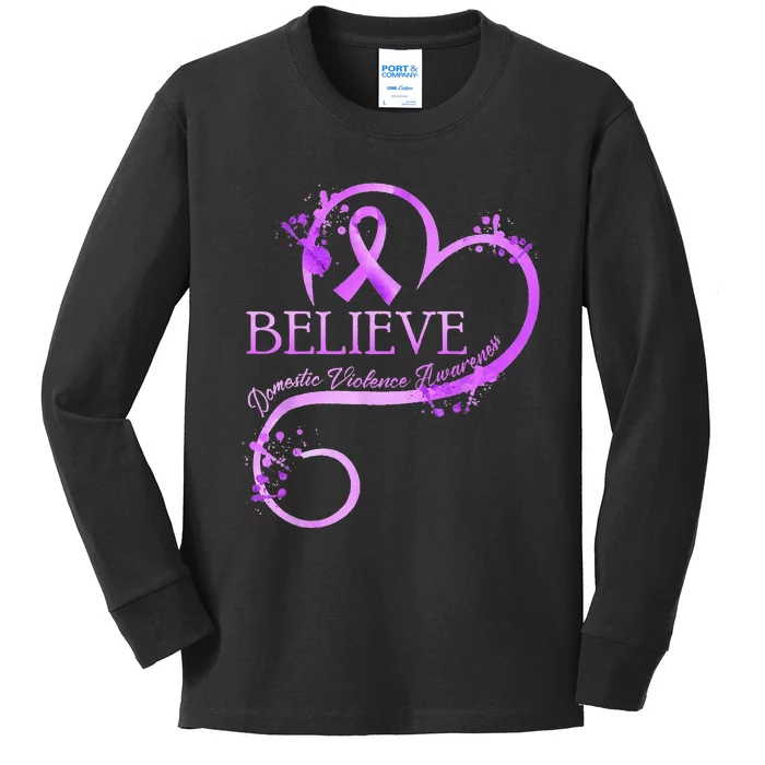 Believe October Domestic Violence Awareness Wear Pink Kids Long Sleeve Shirt