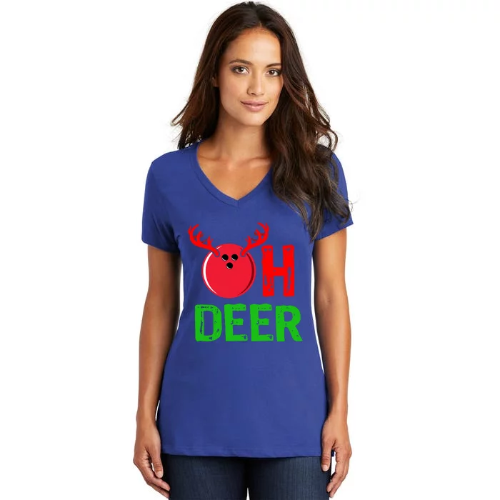 Bowling Oh Deer Gift Funny Christmas Reindeer Women's V-Neck T-Shirt