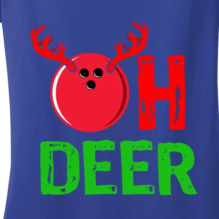 Bowling Oh Deer Gift Funny Christmas Reindeer Women's V-Neck T-Shirt