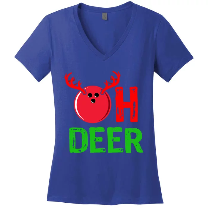 Bowling Oh Deer Gift Funny Christmas Reindeer Women's V-Neck T-Shirt