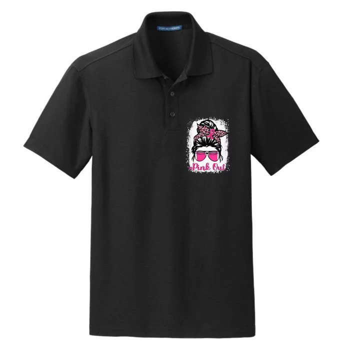 Bleached Out Football Mom Messy Bun Breast Cancer Dry Zone Grid Performance Polo