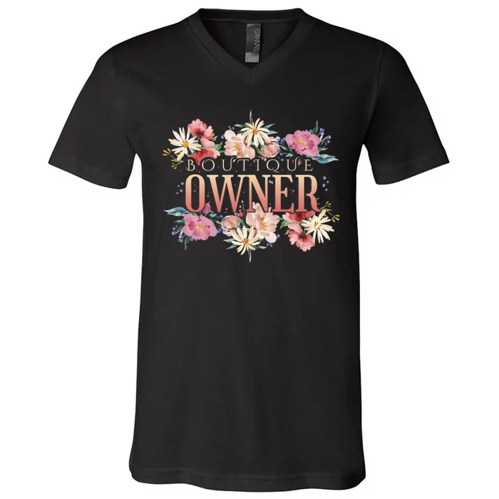 Boutique Owner Floral V-Neck T-Shirt