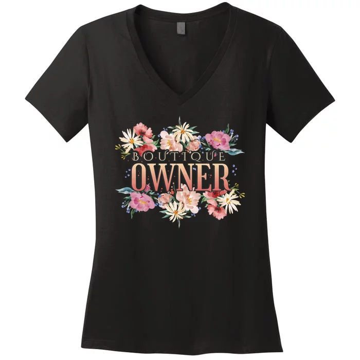 Boutique Owner Floral Women's V-Neck T-Shirt