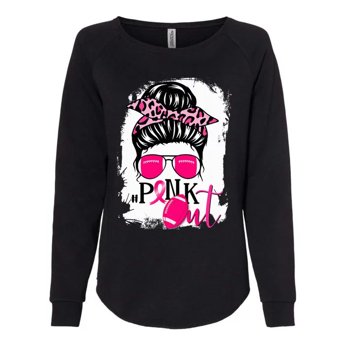 Bleached Out Football Mom Messy Bun Breast Cancer Womens California Wash Sweatshirt