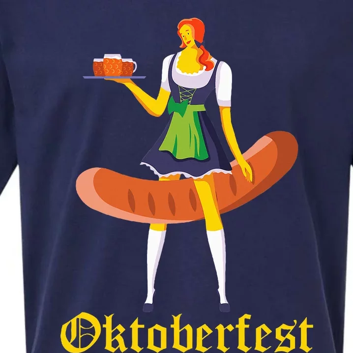 Barmaid Oktoberfest Funny German Woman Dirndl Bratwurst Sueded Cloud Jersey T-Shirt