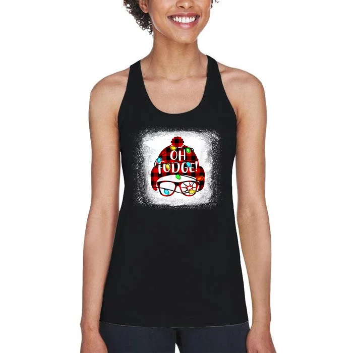 Bleached Ohfudge Funny Merry Christmas Red Plaid Women's Racerback Tank