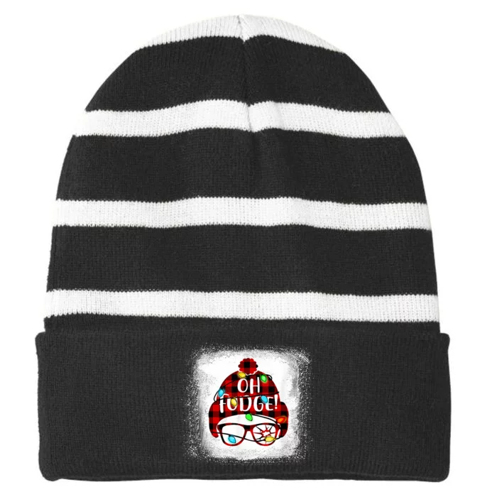 Bleached Ohfudge Funny Merry Christmas Red Plaid Striped Beanie with Solid Band