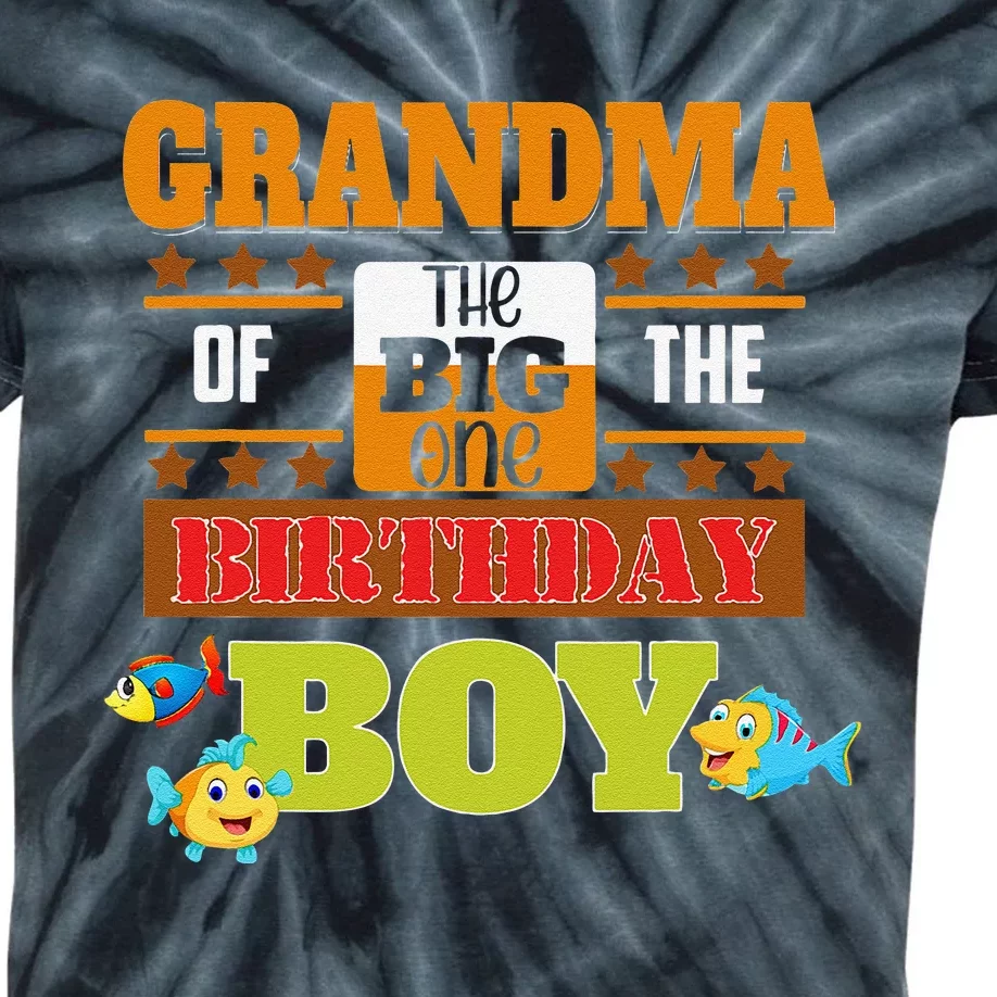 Big One Fishing Theme Grandma Of The Birthday Kids Tie-Dye T-Shirt