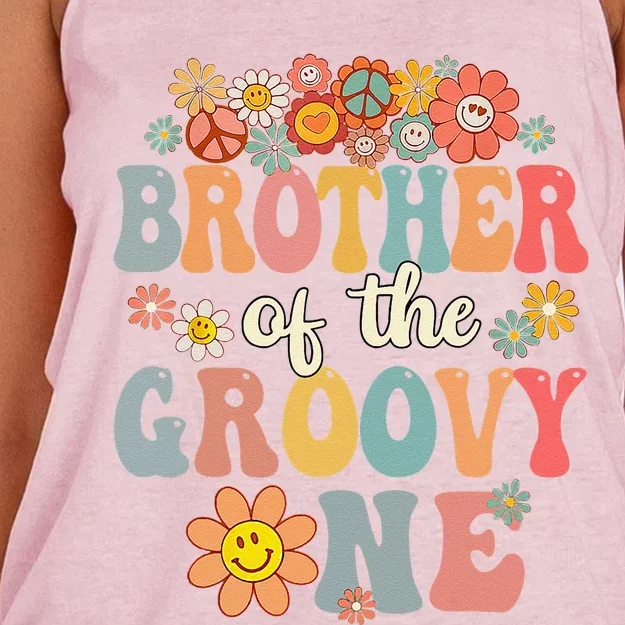 Brother Of Groovy One Matching Family 1st Birthday Party Women's Knotted Racerback Tank