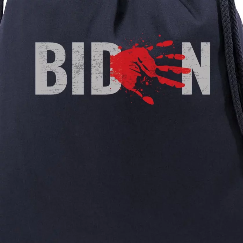 Blood On His Hands Anti Joe Biden Bloody Handprint Drawstring Bag