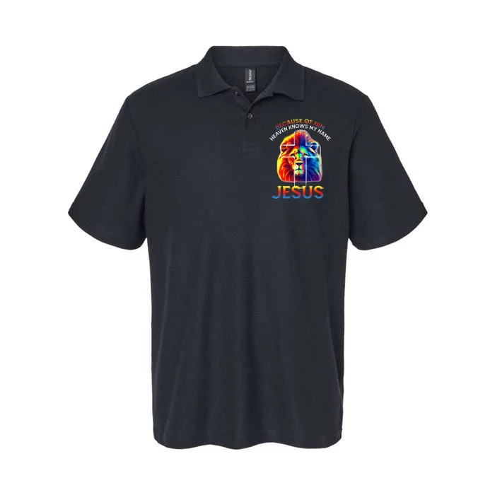 Because Of Him Heaven Knows My Name Jesus Lion Cross Faith Softstyle Adult Sport Polo