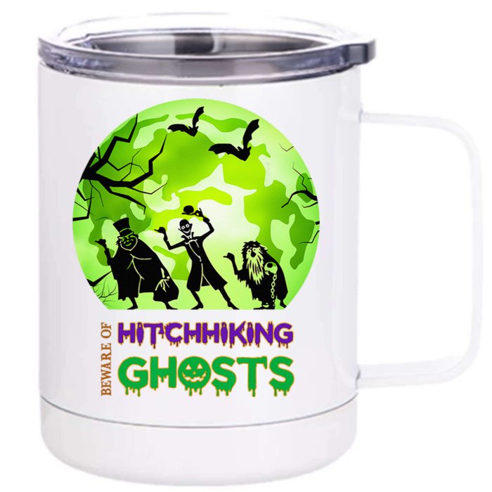 Beware Of Hitchhiking Ghosts Halloween Bat Funny Front & Back 12oz Stainless Steel Tumbler Cup