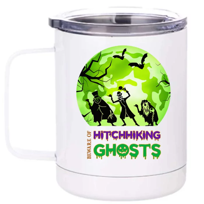 Beware Of Hitchhiking Ghosts Halloween Bat Funny Front & Back 12oz Stainless Steel Tumbler Cup