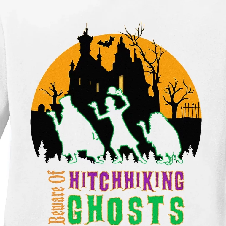 Beware Of Hitchhiking Ghosts Halloween Ladies Long Sleeve Shirt