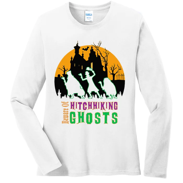 Beware Of Hitchhiking Ghosts Halloween Ladies Long Sleeve Shirt