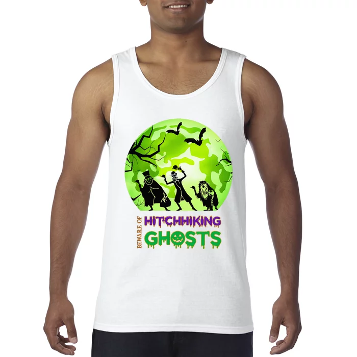 Beware Of Hitchhiking Ghosts Halloween Bat Funny Tank Top