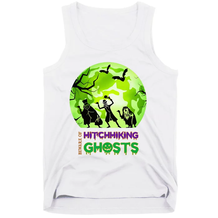 Beware Of Hitchhiking Ghosts Halloween Bat Funny Tank Top