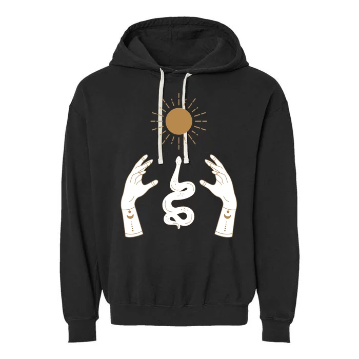 Boho Hands Reaching For The Sun Snake Garment-Dyed Fleece Hoodie