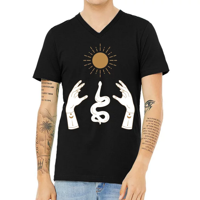 Boho Hands Reaching For The Sun Snake V-Neck T-Shirt