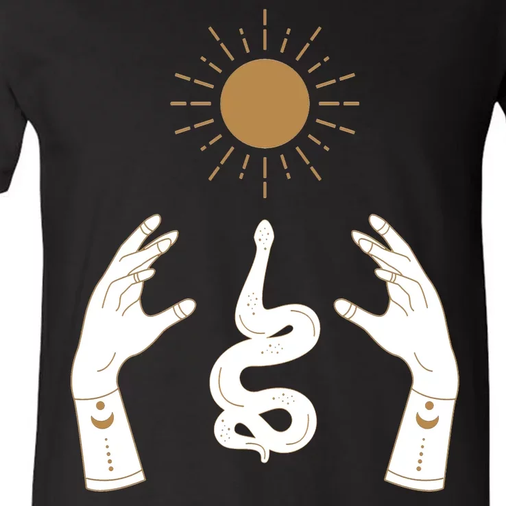 Boho Hands Reaching For The Sun Snake V-Neck T-Shirt