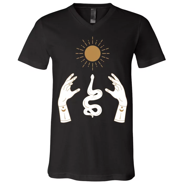 Boho Hands Reaching For The Sun Snake V-Neck T-Shirt