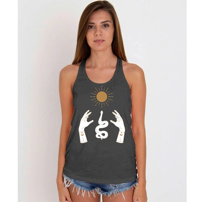 Boho Hands Reaching For The Sun Snake Women's Knotted Racerback Tank