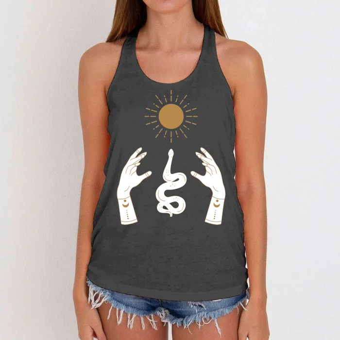 Boho Hands Reaching For The Sun Snake Women's Knotted Racerback Tank