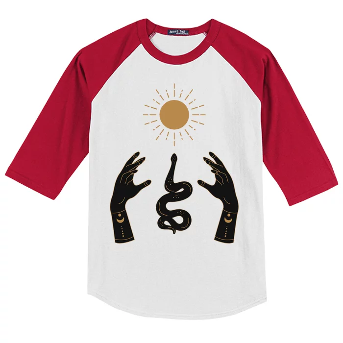 Boho Hands Reaching For The Sun Snake Kids Colorblock Raglan Jersey