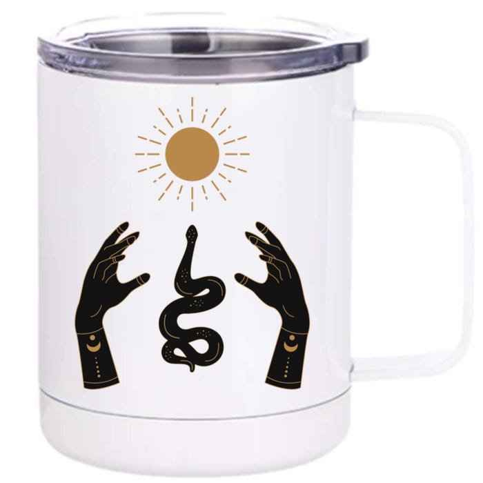 Boho Hands Reaching For The Sun Snake Front & Back 12oz Stainless Steel Tumbler Cup