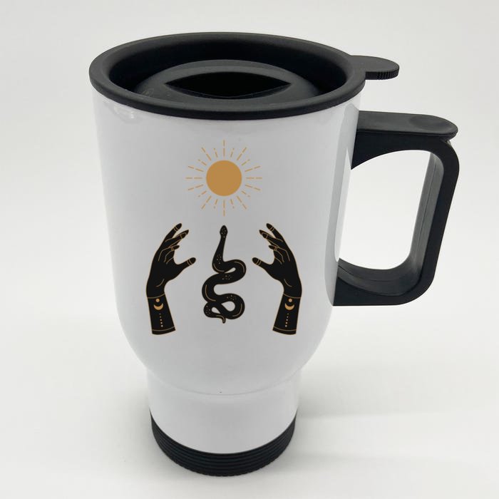 Boho Hands Reaching For The Sun Snake Front & Back Stainless Steel Travel Mug