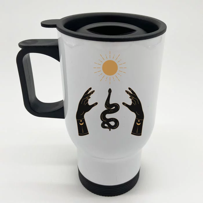 Boho Hands Reaching For The Sun Snake Front & Back Stainless Steel Travel Mug