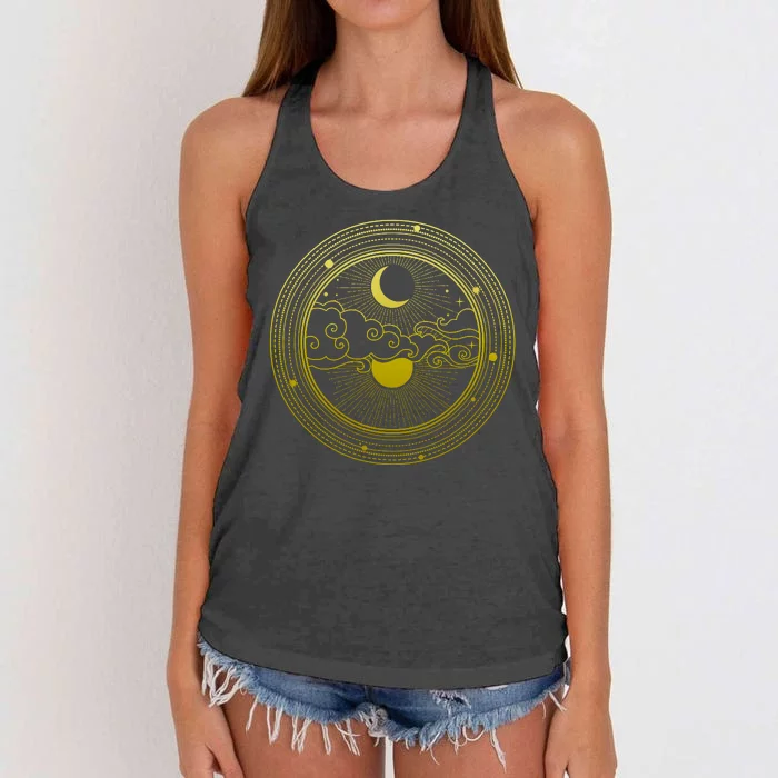 BoHo Moon and Sun Reflection Women's Knotted Racerback Tank