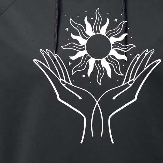 Boho Styled Hands Lifting Sun Spiritual Performance Fleece Hoodie