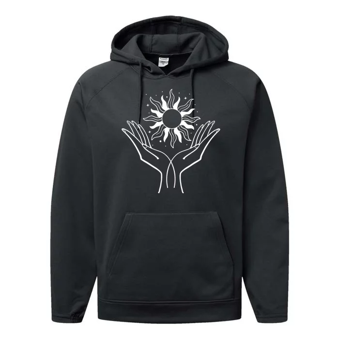 Boho Styled Hands Lifting Sun Spiritual Performance Fleece Hoodie