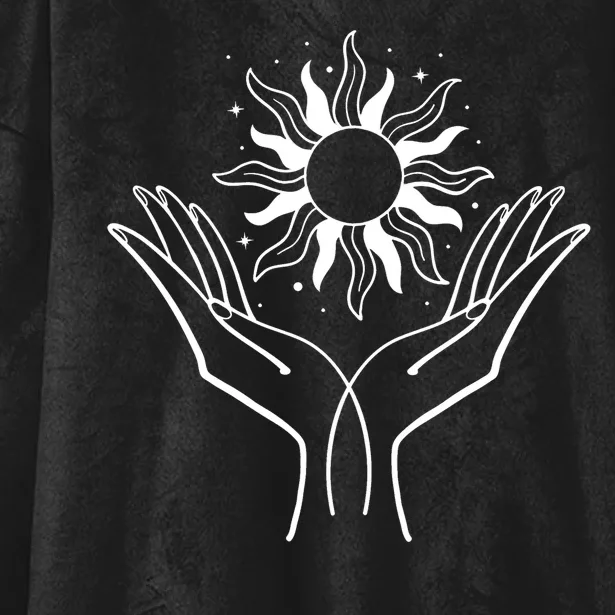 Boho Styled Hands Lifting Sun Spiritual Hooded Wearable Blanket