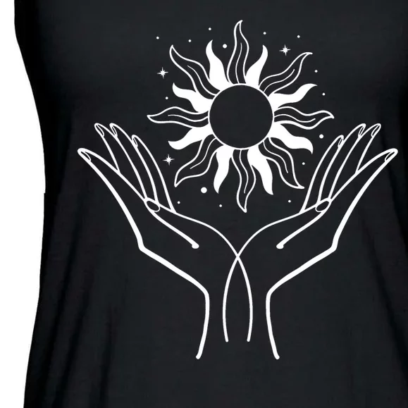 Boho Styled Hands Lifting Sun Spiritual Ladies Essential Flowy Tank