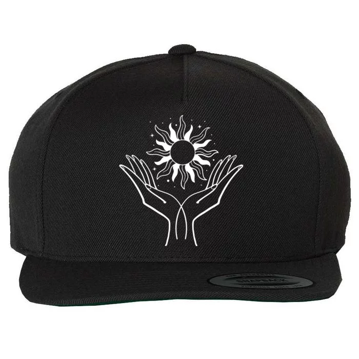 Boho Styled Hands Lifting Sun Spiritual Wool Snapback Cap